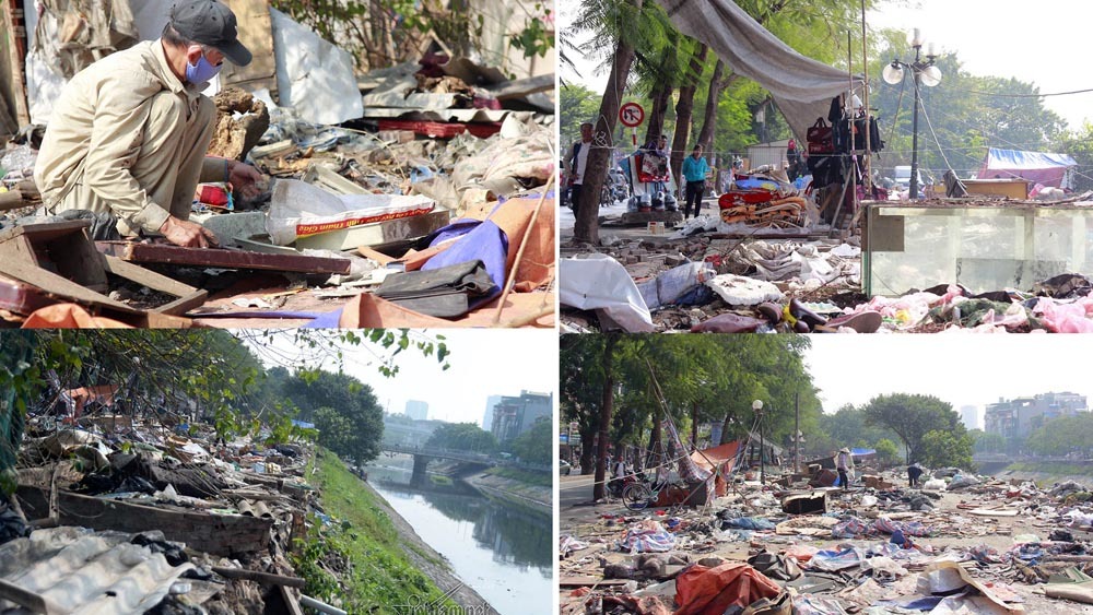 Chợ tạm thành bãi rác khổng lồ bên sông Tô Lịch