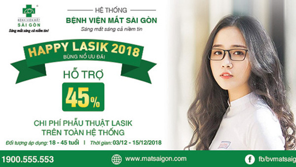 Happy Lasik: Hỗ trợ đến 45% phí phẫu thuật tật khúc xạ