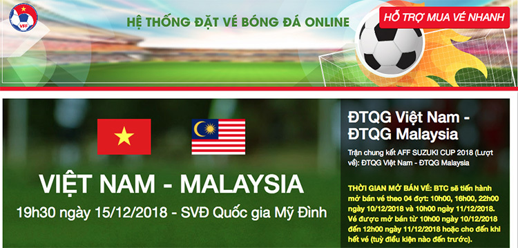 Xuất hiện trang web giả mạo bán vé online trận Việt Nam - Malaysia