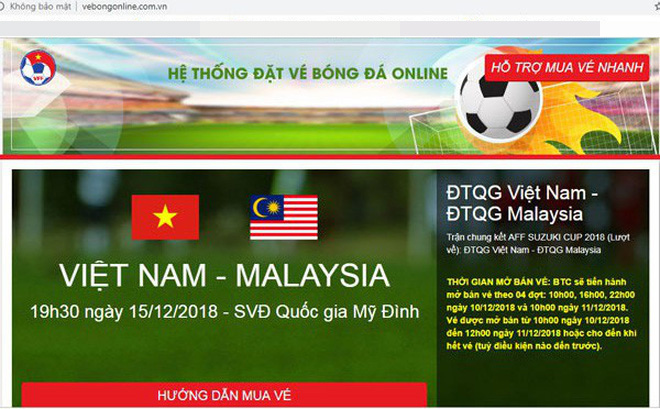 Thông báo mới nhất về Website giả mạo bán vé bóng đá online chung kết AFF