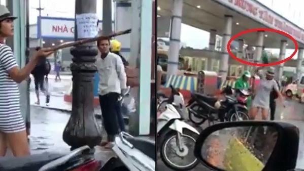 Cô gái váy ngắn vung gậy gây sự với tài xế grab cổng bến xe Đà Nẵng