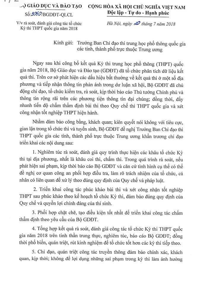 Bộ trưởng Giáo dục yêu cầu toàn quốc rà soát coi thi, chấm thi THPT quốc gia