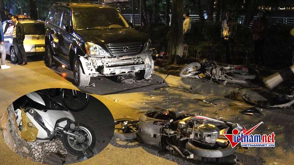 Nữ tài xế Lexus đâm 9 xe nằm la liệt ven hồ Tây, 6 người nhập viện