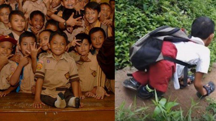 Cậu bé đến trường bằng đôi tay trở thành hiện tượng của Indonesia