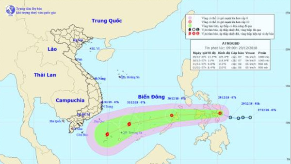 Áp thấp mạnh lên thành bão, hướng về phía Nam Bộ