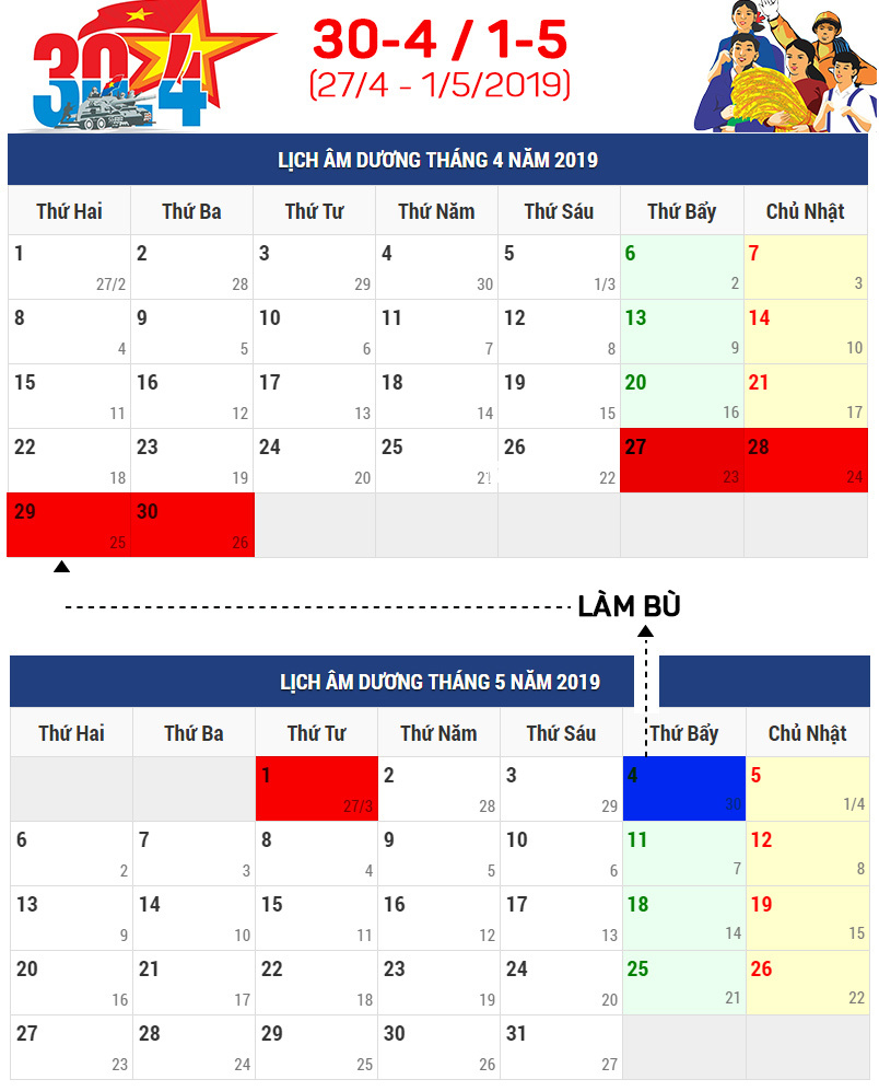 Giá» tá» HÃ¹ng VÆ°Æ¡ng vÃ  lá» 30/4 - 1/5 ÄÆ°á»£c nghá» bao nhiÃªu ngÃ y?