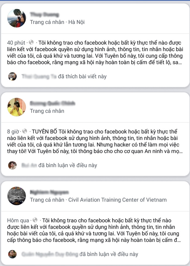 Đăng status kiểm soát soát thông tin cá nhân trên Facebook là trò lừa đảo