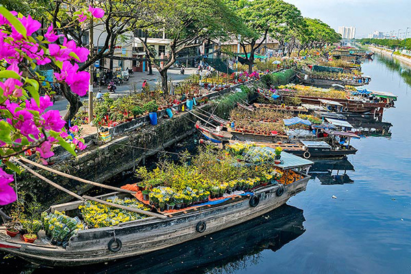 Chợ hoa Tết rực rỡ trên sông