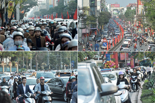 Chiều mùng 1 Tết: Đường phố Hà Nội đông nghẹt ô tô, xe máy