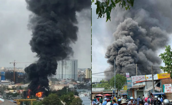 Cháy lớn ở cửa ngõ Sài Gòn, khói đen bốc cao hàng trăm mét