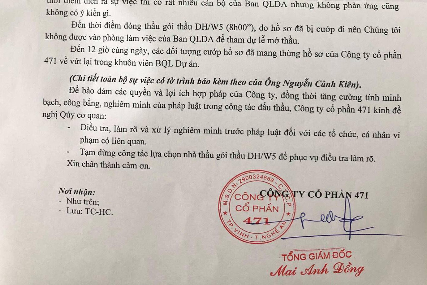 Diễn biến mới vụ trắng trợn cướp hồ sơ dự thầu ở Quảng Bình