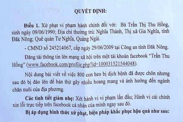 Cô gái tung tin đào 800 con lợn dịch đem bán, bị phạt 10 triệu