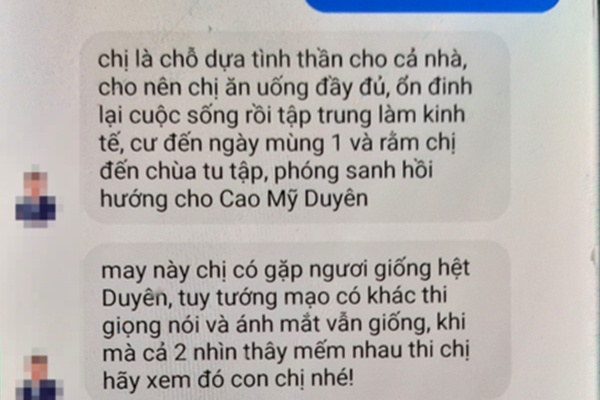 Mẹ nữ sinh Cao Mỹ Duyên nhận nhiều tin nhắn gạ gẫm cúng vong