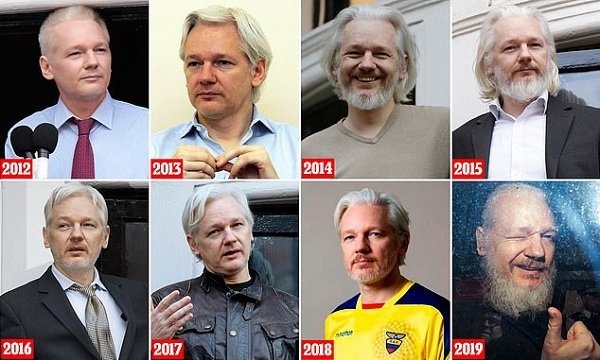 Hình ảnh 7 năm ẩn náu, người sáng lập WikiLeaks già như ông lão