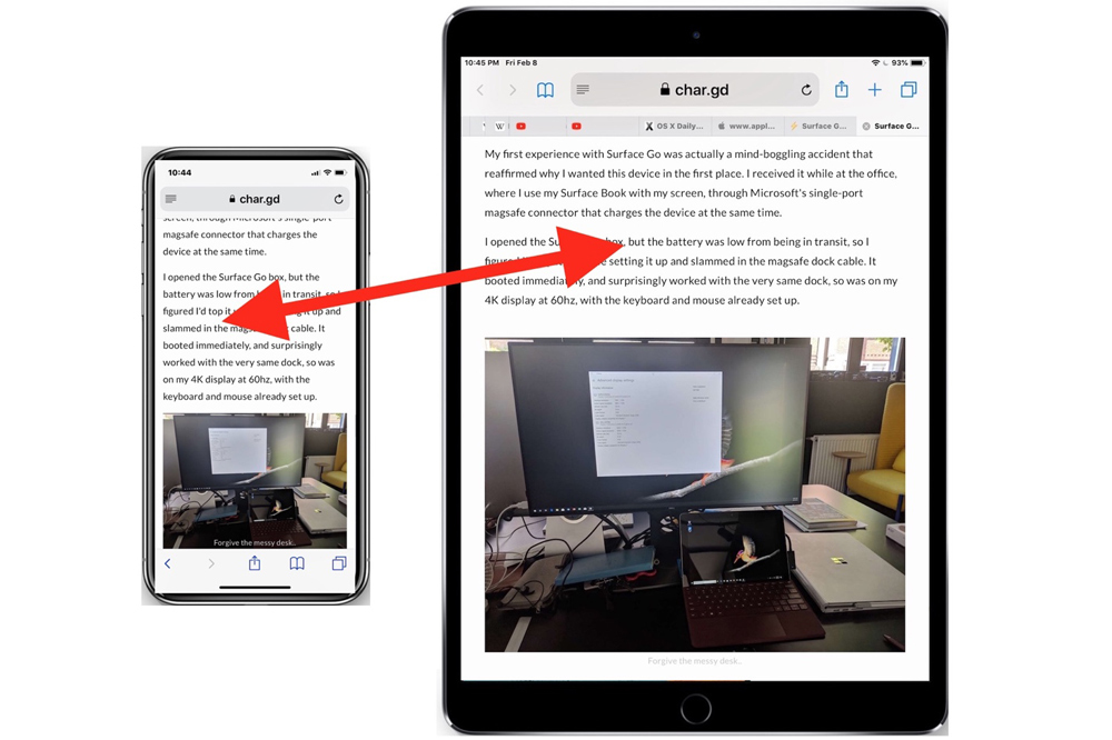 Cách chuyển nội dung trang web từ iPhone sang iPad và ngược lại