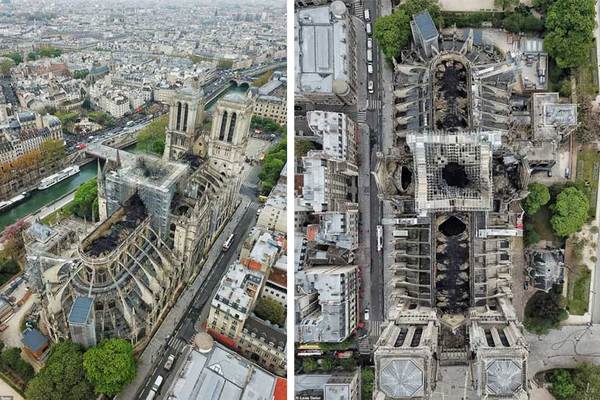 Hình ảnh xót xa về Nhà thờ Đức Bà Paris ghi từ trên không