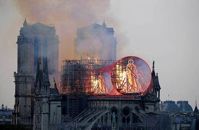Hình ảnh Chúa Giê-su hiện giữa đám cháy Nhà thờ Đức Bà Paris
