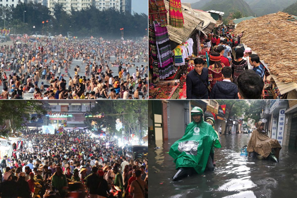 Nghỉ lễ lên rừng xuống biển đông nghịt, Hà Nội mưa ngập như bão