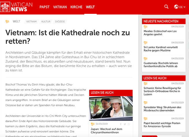 Vatican đưa tin về nhà thờ Bùi Chu