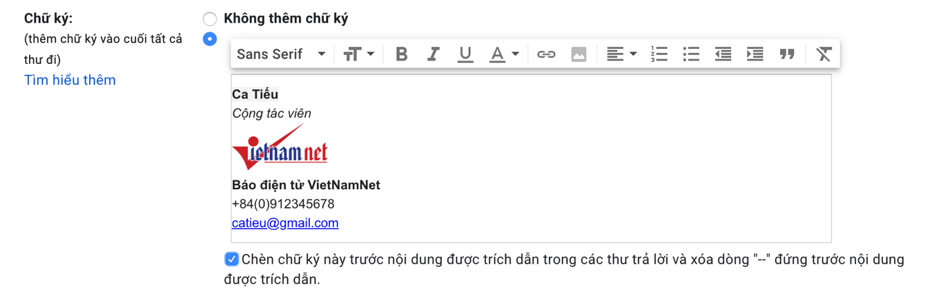 Chữ ký trên Gmail là thứ bạn không nên bỏ qua trong các email quan trọng. Đây là một phần quan trọng để thể hiện nét chuyên nghiệp và sự tinh tế trong các thư từ chuyên nghiệp. Hãy vào xem ngay hình ảnh liên quan đến chữ ký trên Gmail để chọn cho mình một mẫu chữ ký độc đáo.