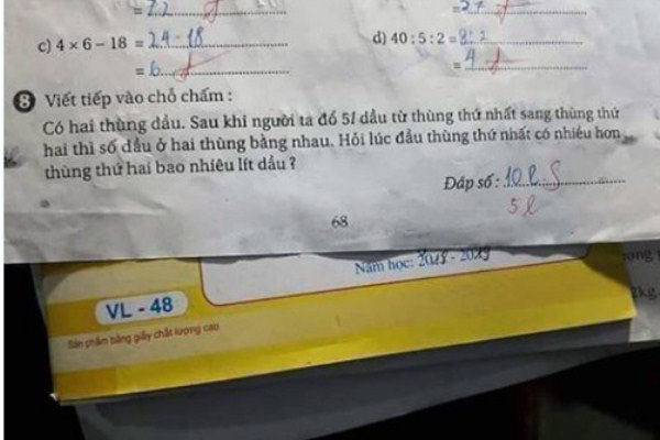 Tranh cãi kịch liệt bài toán rót dầu của tiểu học