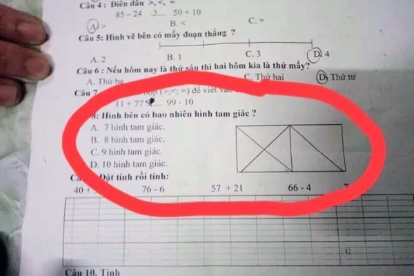 Phụ huynh bối rối vì đáp án bài toán đếm tam giác