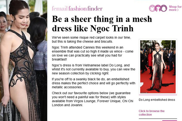 Ngọc Trinh bị báo Anh chế giễu vì 'váy nhìn thấy hết mọi thứ' ở LHP Cannes