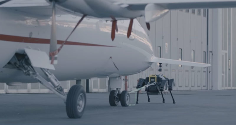 Xem chó robot kéo máy bay băng băng