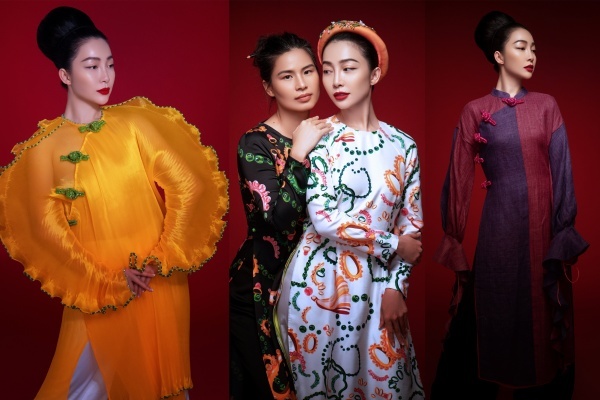 Linh Nga hút hồn trong áo dài cách điệu của NTK Thủy Nguyễn