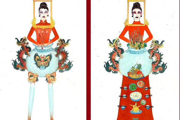 Trang phục 'bàn thờ' thiết kế cho Hoàng Thùy gây tranh cãi dữ dội