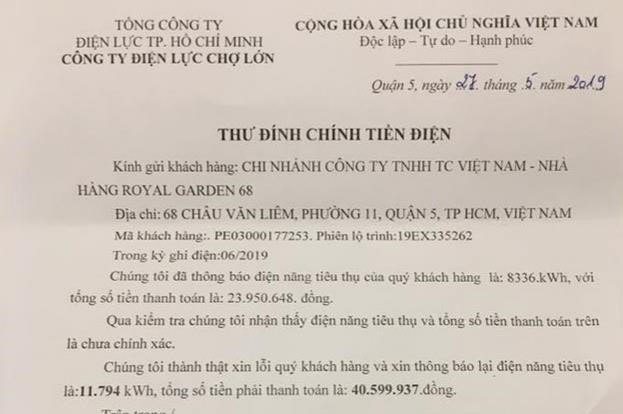 Hóa đơn tiền điện tăng từ 24 triệu lên 40 triệu vì 'ghi sai chỉ số'