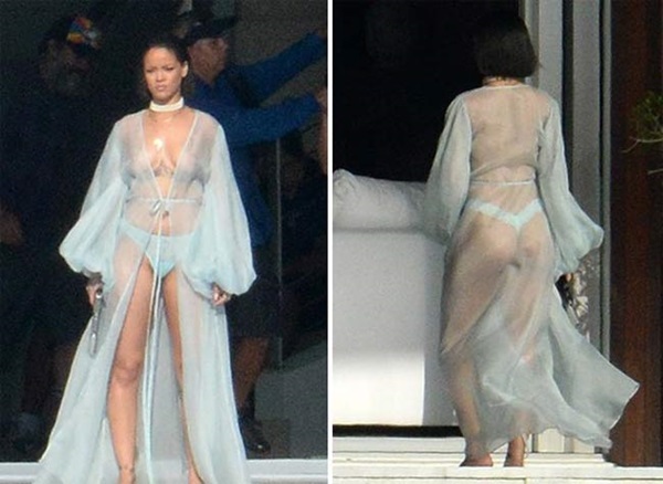 Rihanna mặc váy mỏng xuyên thấu khoe vòng 1 gây sốc nhất từ xưa đến nay