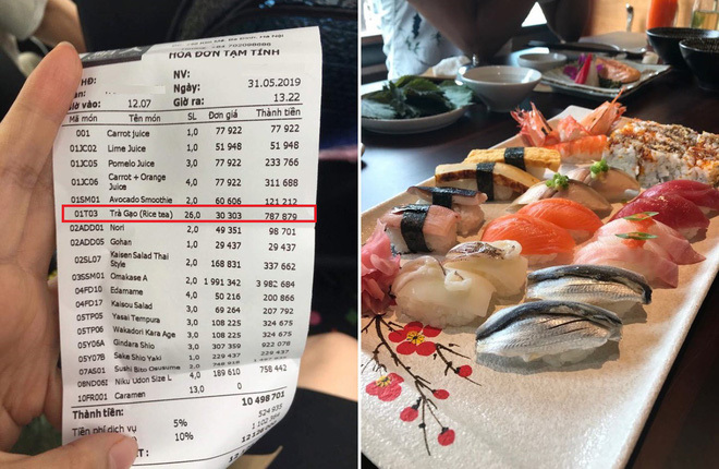 Khách 'tố' ăn sushi 7 triệu, tiền trà 1 triệu, nhà hàng phản ứng bất ngờ