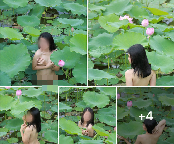 Cô gái khỏa thân ngâm mình chụp ảnh dưới hồ sen gây bức xúc