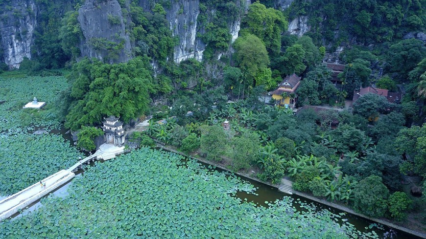 Bich Dong pagoda in lotus season