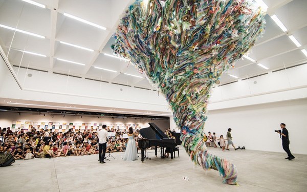 Artworks made from used plastic warn of environmental damage