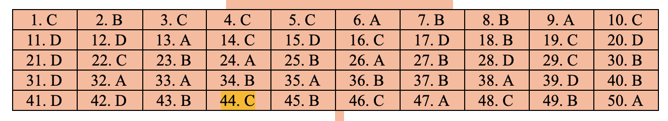 Đáp án đề thi môn Toán thpt quốc gia 2019 mã đề 113