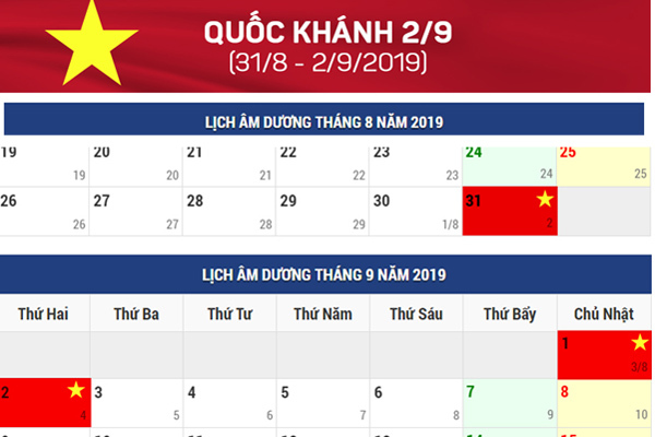Lịch nghỉ lễ Quốc khánh 2/9 năm nay