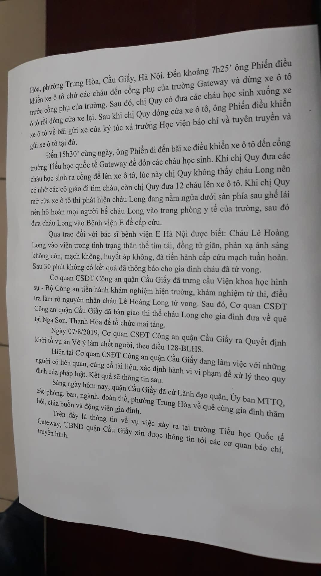 Khởi tố vụ án vô ý làm chết người vụ bé 6 tuổi tử vong trên xe đưa đón