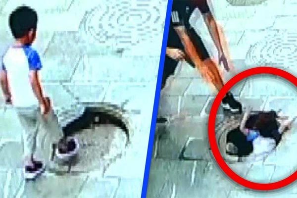 Bố nhanh tay cứu con thoát bị cống thải 'nuốt chửng'