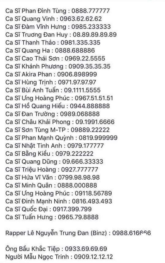 Lộ danh sách sim ngũ quý, lục quý 'khủng' của loạt ca sĩ đình đám gây xôn sao Lộ danh sách sim ngũ quý, lục quý 'khủng' của loạt ca sĩ đình đám gây xôn sao