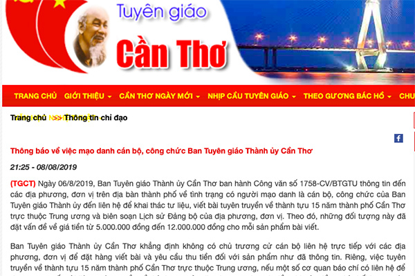 Mạo danh cán bộ tuyên giáo, viết bài tuyên truyền giá 12 triệu đồng