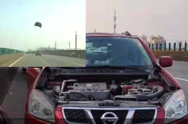 Xe Nissan bật văng nắp ca pô khi chạy trên cao tốc