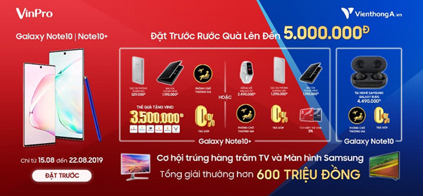 VinPro, Viễn thông A tặng quà khủng cho khách đặt trước Galaxy Note 10/10+