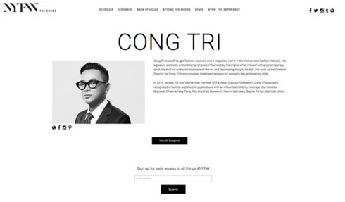 Designer Cong Tri to make New York Fashion Week return