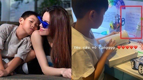 Hồ Ngọc Hà đăng ảnh Subeo học ngoại ngữ nhưng gây chú ý nhất lại là tờ giấy nhỏ dán trên tường