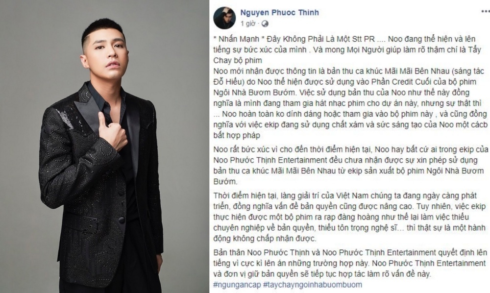 Noo Phước Thịnh tố NSX 'Ngôi nhà bươm bướm' dùng nhạc không xin phép