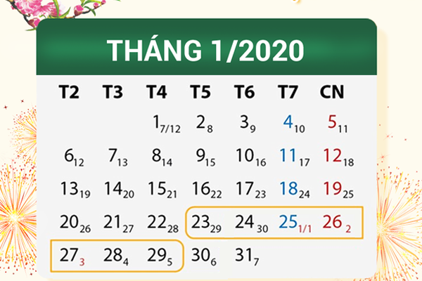 Sẽ nghỉ Tết Nguyên đán Canh Tý 7 ngày, từ 29 tháng Chạp