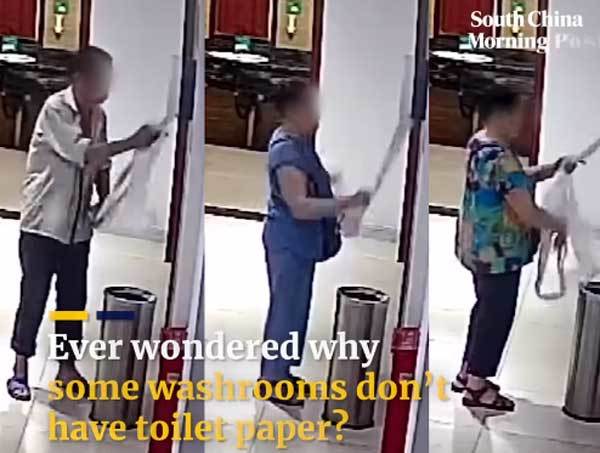 Video tóm dính nhóm người trộm giấy vệ sinh trong toilet công cộng ở TQ