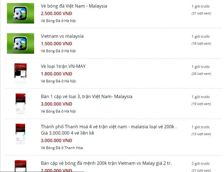 Vé xem Việt Nam vs Malaysia bị hét giá... 'cắt cổ'